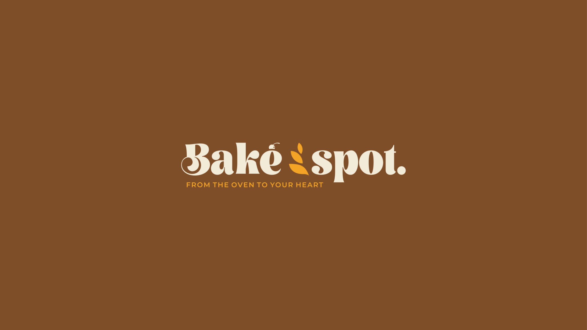 Bakespot primary wordmark on Mummy Brown — retro serif with wheat sprig
