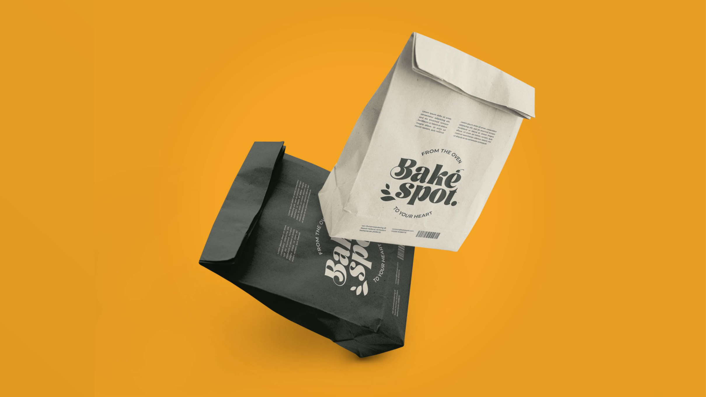 Bread bags — kraft and black with Bakespot wordmark