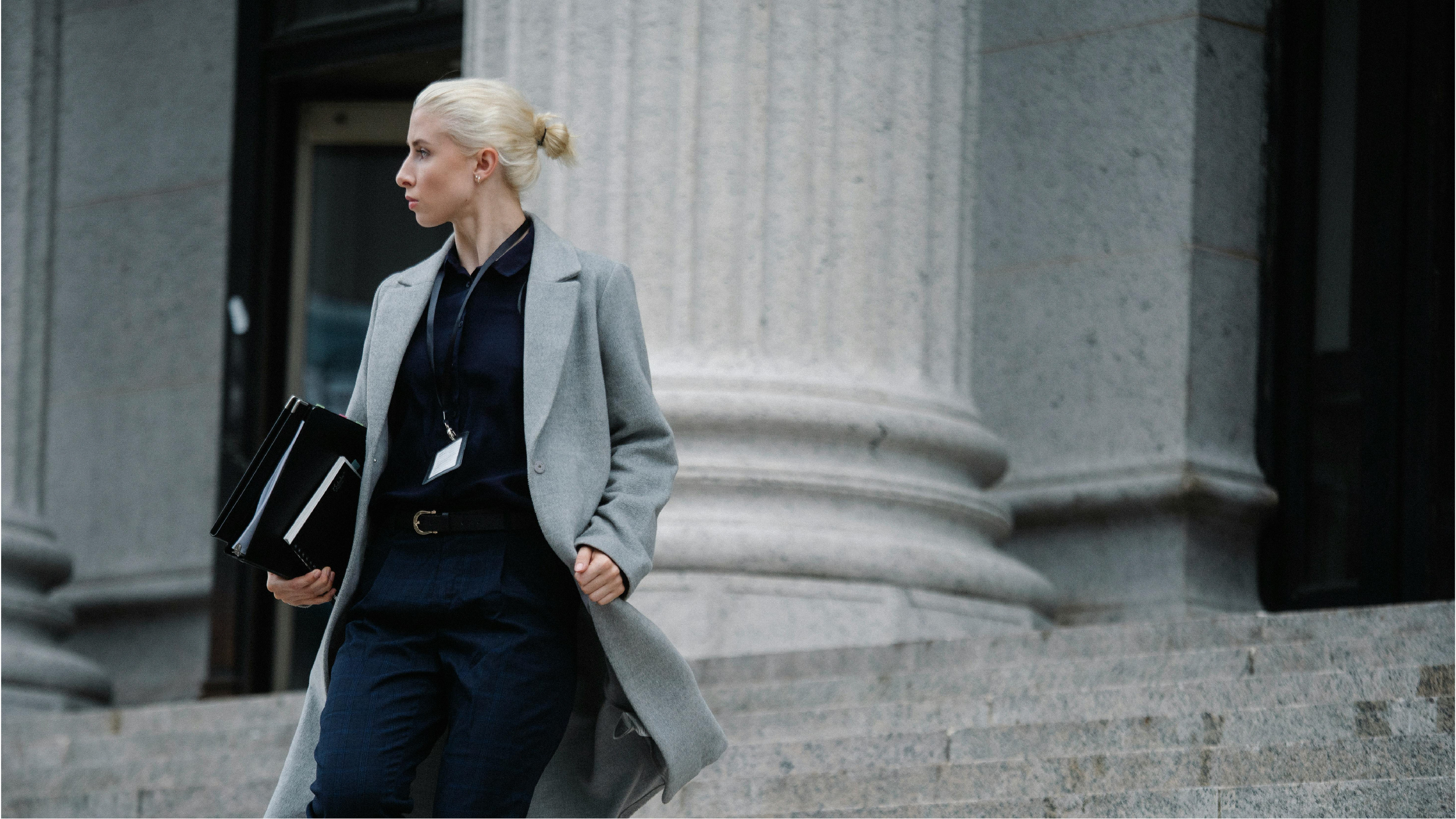 Counsel walking down courthouse steps