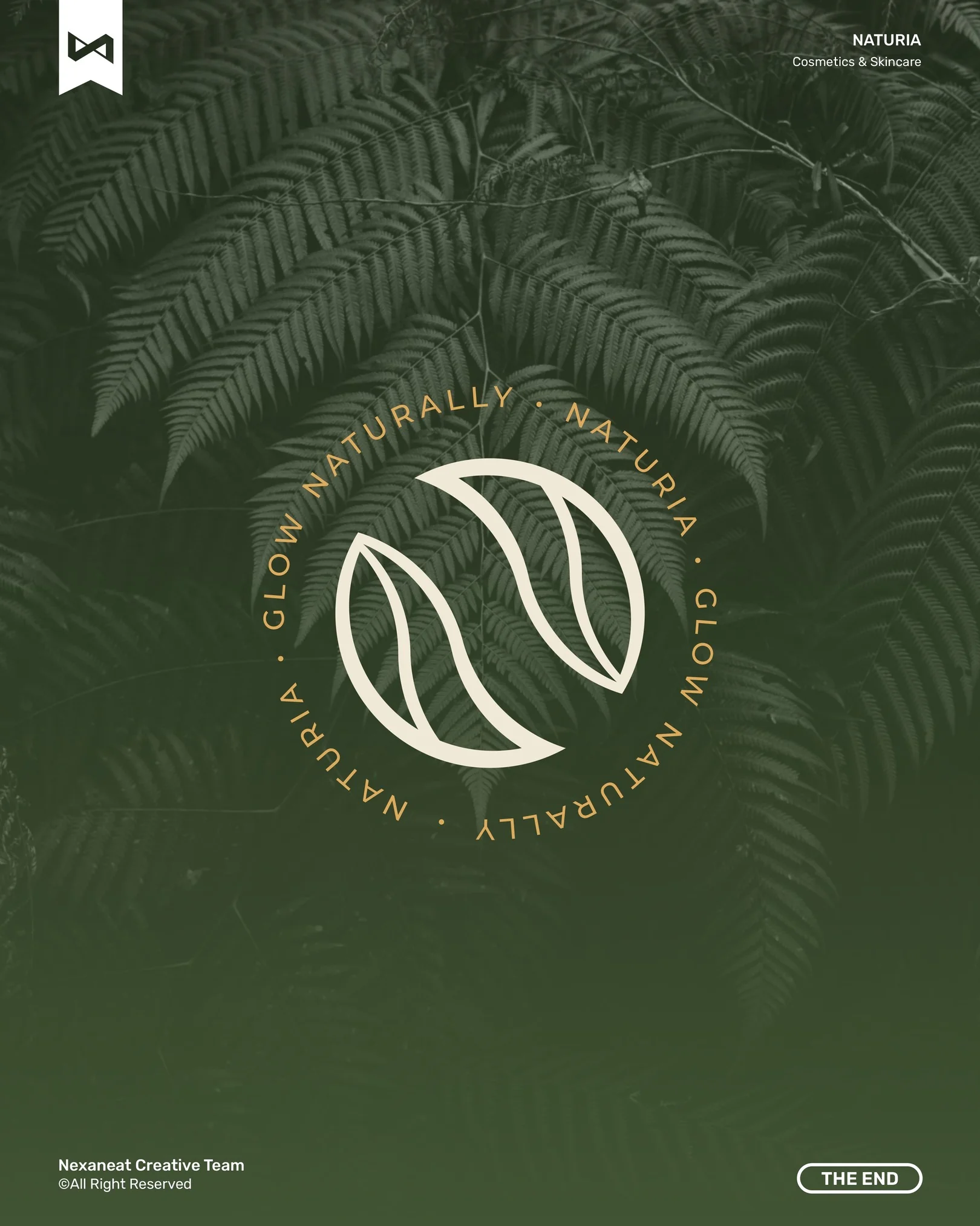 End slide — circular naturia badge against fern foliage