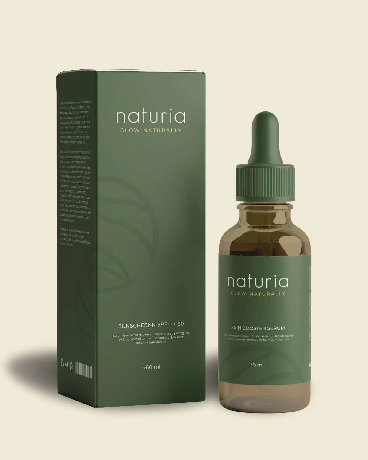 Sunscreen box and skin booster serum dropper paired together